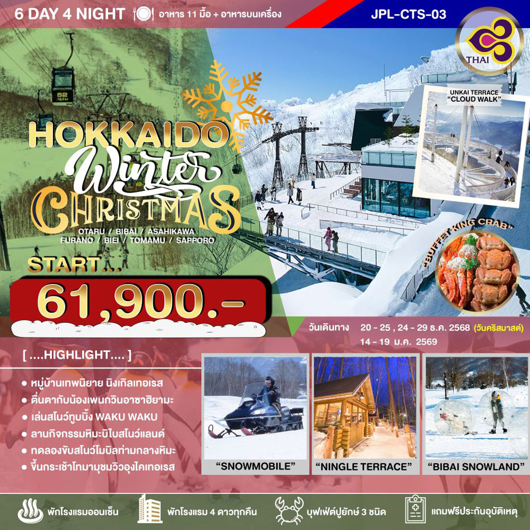 ทัวร์ญี่ปุ่น HOKKAIDO WINTER CHRISTMAS 6วัน 4คืน  (TG)