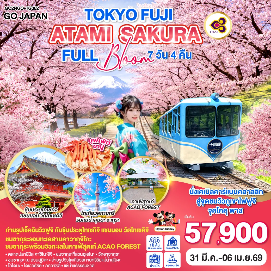 ทัวร์ญี่ปุ่น TOKYO FUJI ATAMI SAKURA FULL BLOOM 7วัน 4คืน (TG)