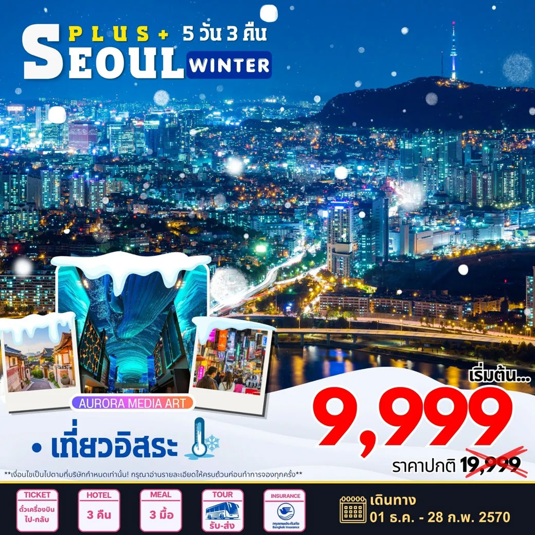 ทัวร์เกาหลี Seoul Plus 5D3N Winter โซลพลัส อิสระ 5วัน 3คืน (7C, BX, TW, LJ)