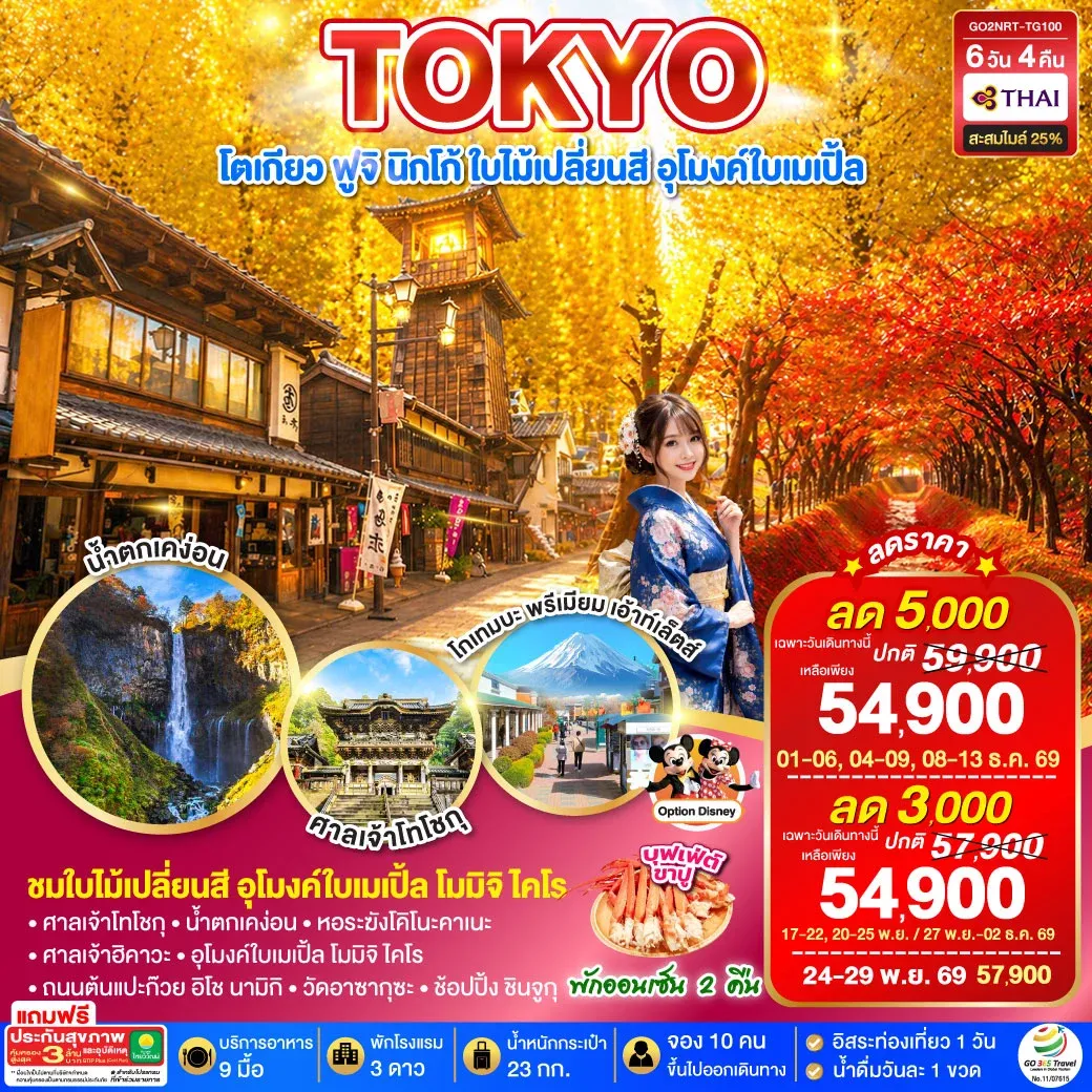ทัวร์ญี่ปุ่น TOKYO FUJI NIKKO MOMIJI AUTUMN 6วัน 4คืน (TG)
