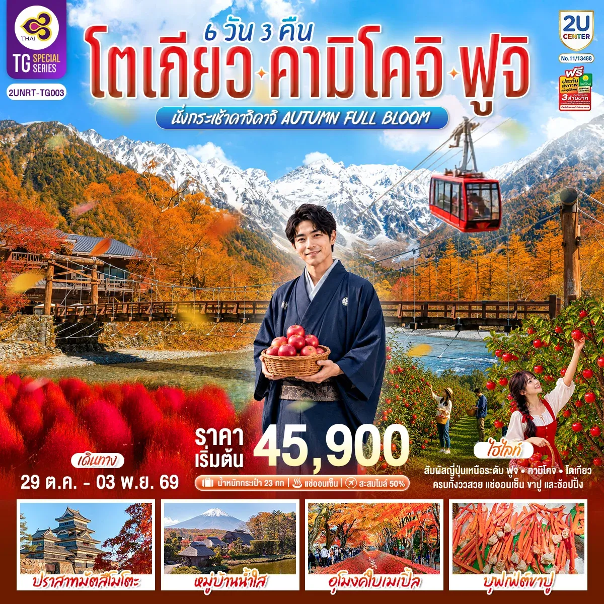 ทัวร์ญี่ปุ่น โตเกียว คามิโคจิ ฟูจิ นั่งกระเช้าคาจิคาจิ AUTUMN FULL BLOOM 6วัน 3คืน (TG)